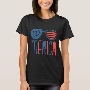 Merica American Flag Aviators Toddler 4th July Whi T-Shirt