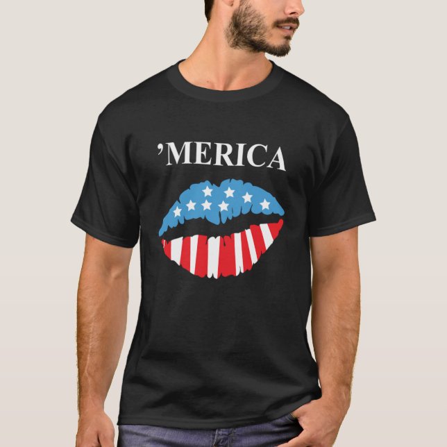 Merica American flag lipstick stain  4th of July C T-Shirt (Front)