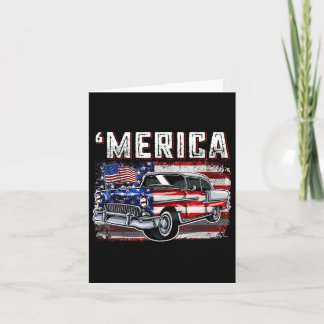 Merica American Flag Old Car 4th Of July Kids Boy  Card