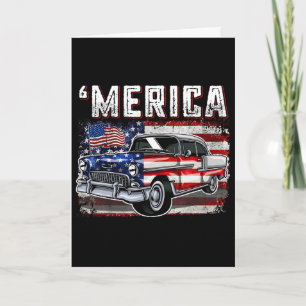 Merica American Flag Old Car 4th Of July Kids Boy Card