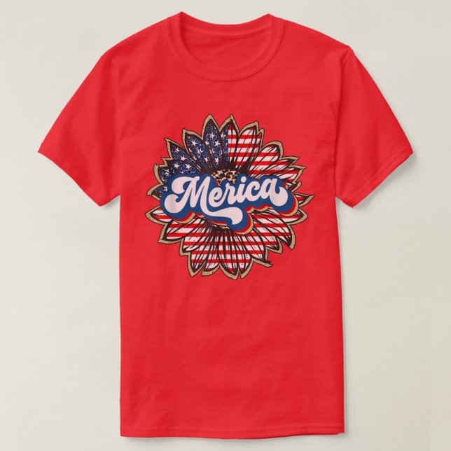 Merica American flag sunflower 4th Of July  T-Shirt (Design Front)