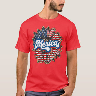 Merica American flag sunflower 4th Of July  T-Shirt