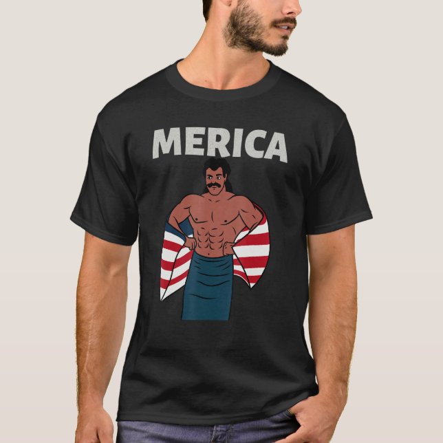 Merica American Mullet Business In Front Party In  T-Shirt (Front)