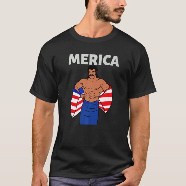 Merica American Mullet Business In Front Party In  T-Shirt (Front)