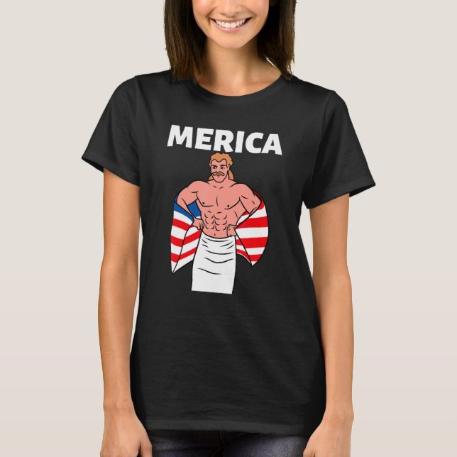 Merica American Mullet Business In Front Party In  T-Shirt (Front)