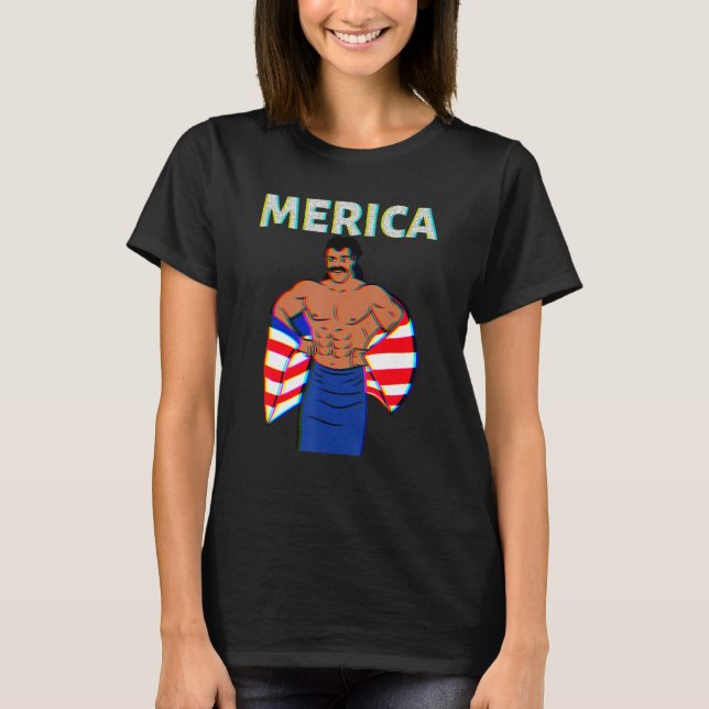 Merica American Mullet Business In Front Party In  T-Shirt (Front)