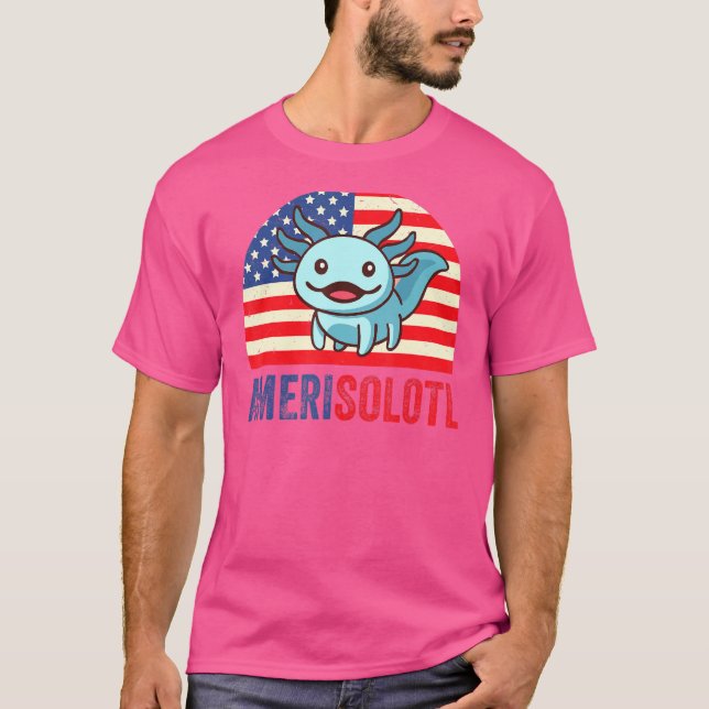 Merica Axolotl 4th Of July Us Flag Patriotic Axolo T-Shirt (Front)