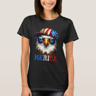 Merica Bald Eagle Wearing Cap 4th Of July Patrioti T-Shirt
