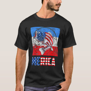 Merica Bass Fishing Fish American Flag 4th Of July T-Shirt