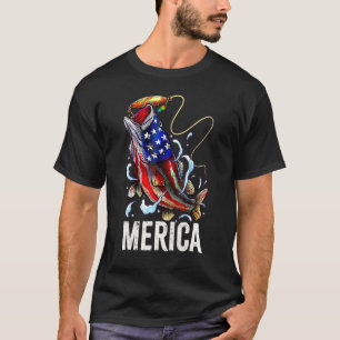 Merica Bass Fishing Fish Flag 4th Of July Independ T-Shirt