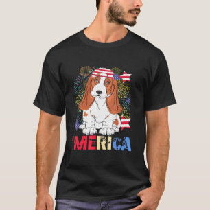 Merica Beagle Us Flag Cap Fireworks 4th Of July Pa T-Shirt