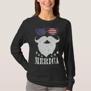 Merica Beard Sunglasses American Flag 4th Of July T-Shirt