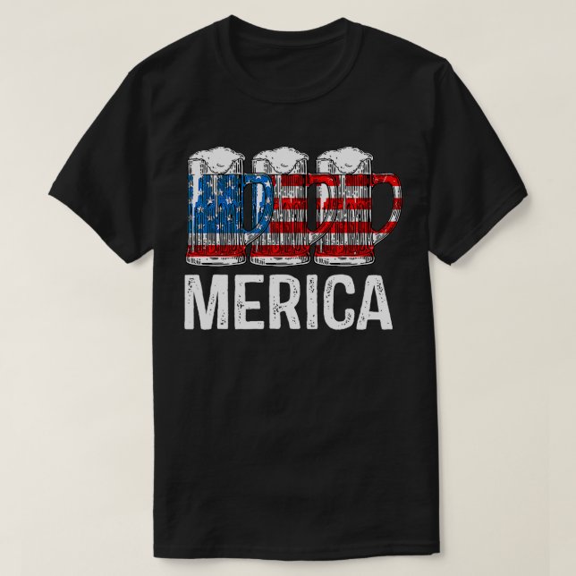 Merica Beer American Flag T  4th of July  Gift  T-Shirt (Design Front)