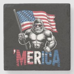 Merica Bigfoot American Flag Patriotic 4th Of July Stone Coaster