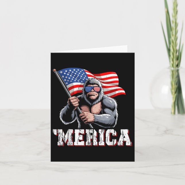 Merica Bigfoot American Flag Patriotic Sasquatch 4 Card (Front)