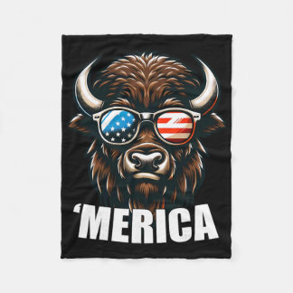 Merica Bison Funny American Patriotic Usa 4th Of J Fleece Blanket