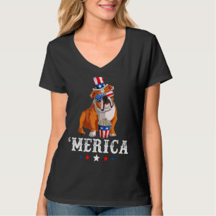 Merica Bulldog Men Women Usa American Flag English T-Shirt