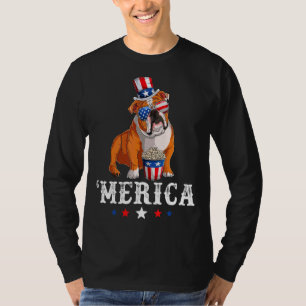 Merica Bulldog Men Women Usa American Flag English T-Shirt