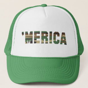 'MERICA Camo Font Trucker Hat (green)