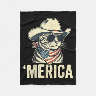 Merica Cat Cowboy Patriotic 4th of July American Fleece Blanket