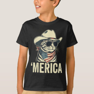 Merica Cat Cowboy Patriotic 4th of July American T-Shirt