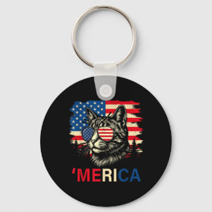 Merica Cat Patriotic Usa Flag Sungles Funny Men Key Ring