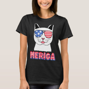 Merica Cat Sunglasses Usa Flag 4th Of July Indepen T-Shirt