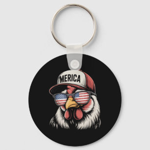Merica Chicken American Flag Usa Farmer Funny 4th  Key Ring