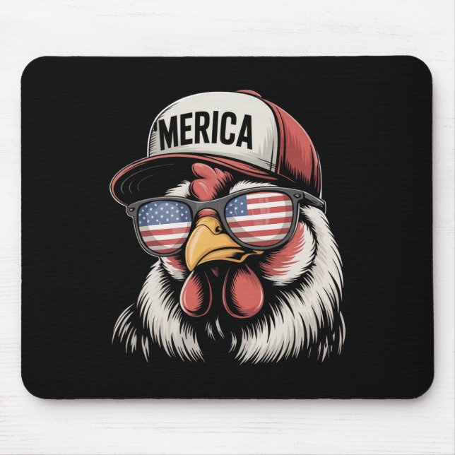 Merica Chicken American Flag Usa Farmer Funny 4th  Mouse Pad (Front)