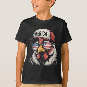 Merica Chicken American Flag Usa Farmer Funny 4th  T-Shirt