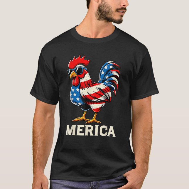 Merica Chicken USA American Flag Happy 4th of July T-Shirt (Front)