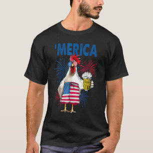 Merica Chicken With Beer Usa Flag 4th Of July T-Shirt