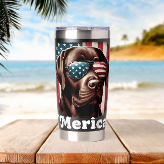 Merica Chocolate Lab Flag USA Patriotic 4th of Jul Insulated Tumbler