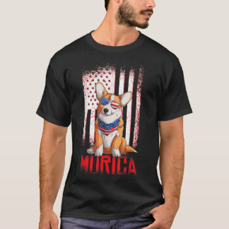 Merica Corgi Dog USA American Flag 4th of July Pat T-Shirt