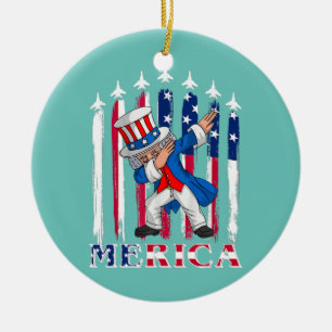 Merica Dabbing Uncle Sam 4th of July America Flag Ceramic Tree Decoration
