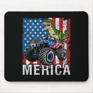 Merica Dinosaur Monster Truck American Flag 4th Of Mouse Pad