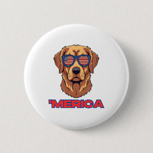 Merica Dog with USA Flag Sunglasses Patriotic Art 6 Cm Round Badge
