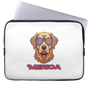 Merica Dog with USA Flag Sunglasses Patriotic Art Laptop Sleeve