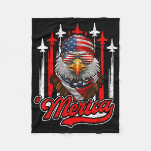Merica Eagle Aeroplane 4th Of July American Flag P Fleece Blanket