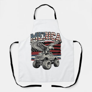 Merica Eagle Monster Truck Vintage Patriotic Apron