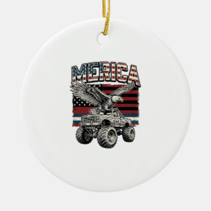 Merica Eagle Monster Truck Vintage Patriotic Ceramic Tree Decoration