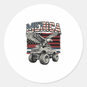 Merica Eagle Monster Truck Vintage Patriotic Classic Round Sticker