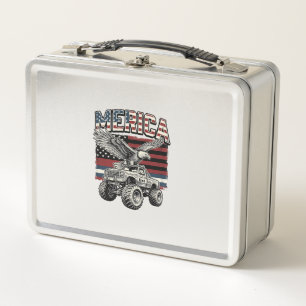Merica Eagle Monster Truck Vintage Patriotic Metal Lunch Box