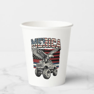 Merica Eagle Monster Truck Vintage Patriotic Paper Cups