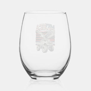 Merica Eagle Monster Truck Vintage Patriotic Stemless Wine Glass