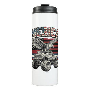 Merica Eagle Monster Truck Vintage Patriotic Thermal Tumbler