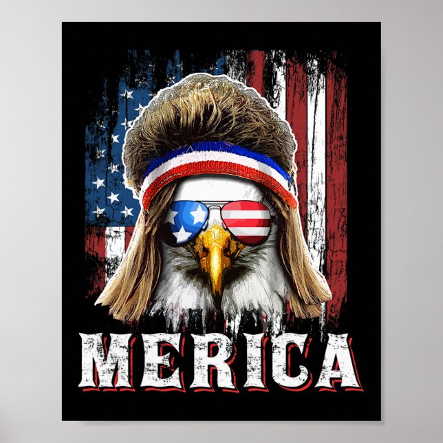 Merica Eagle Mullet 4th Of July American Flag Star Poster (Front)