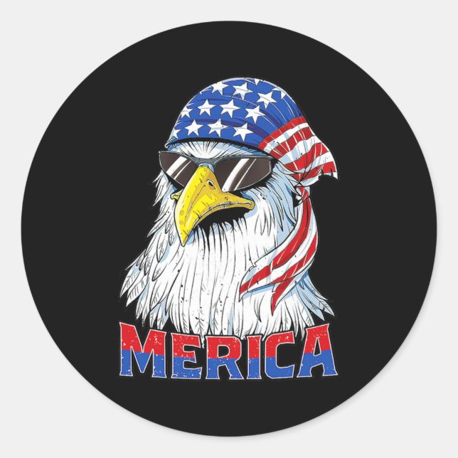 Merica Eagle Mullet American Flag Veterans Day Classic Round Sticker (Front)