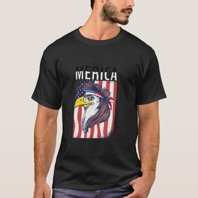Merica Eagle Mullets 80s Hairstyle Pride T-Shirt (Front)