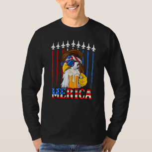 Merica Eagle With Beer America Flag 4th Of July T-Shirt